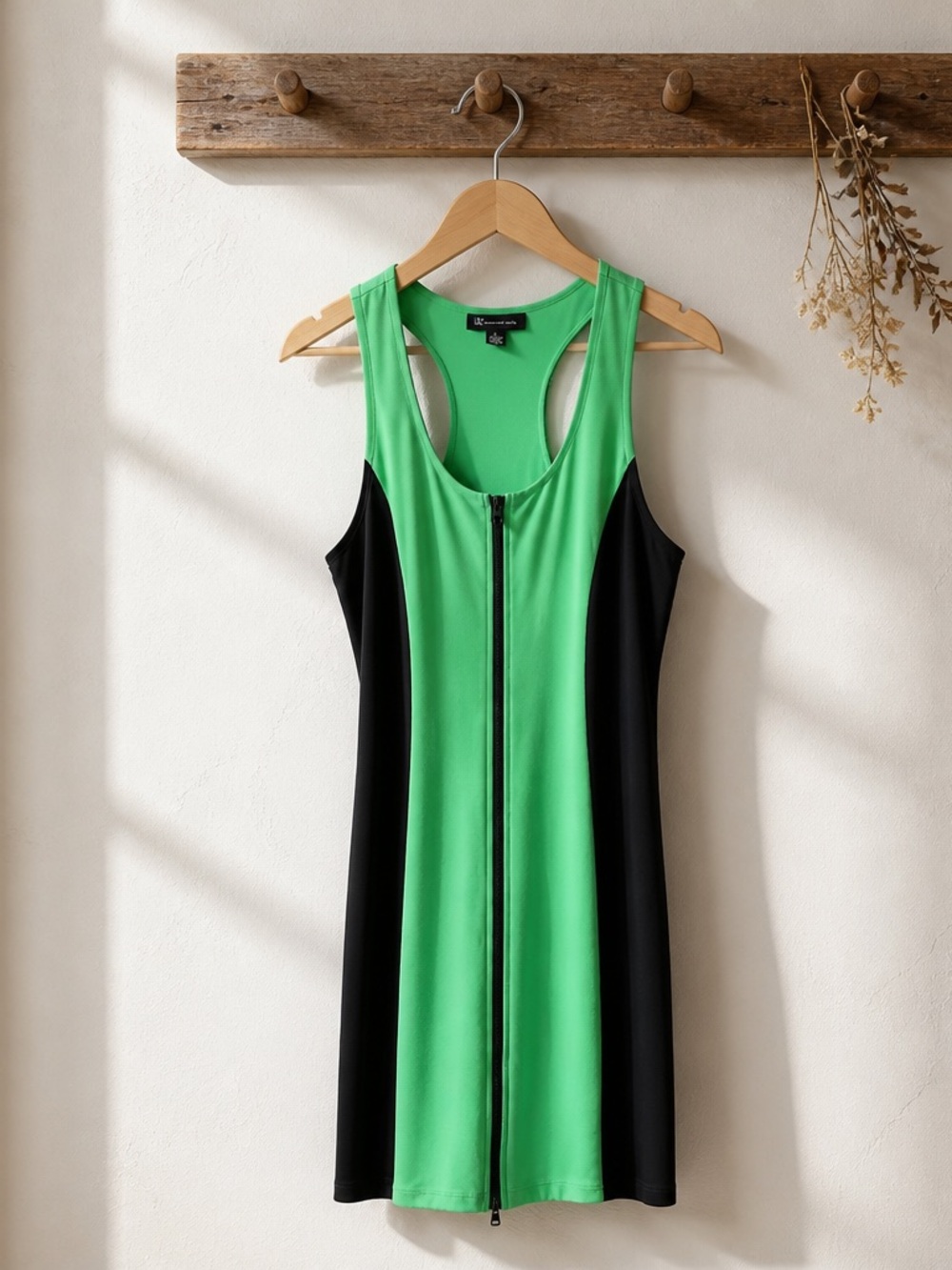 INC International Concepts Green and Black Zip-Front Mini Dress Size XL - Picture 2 of 5